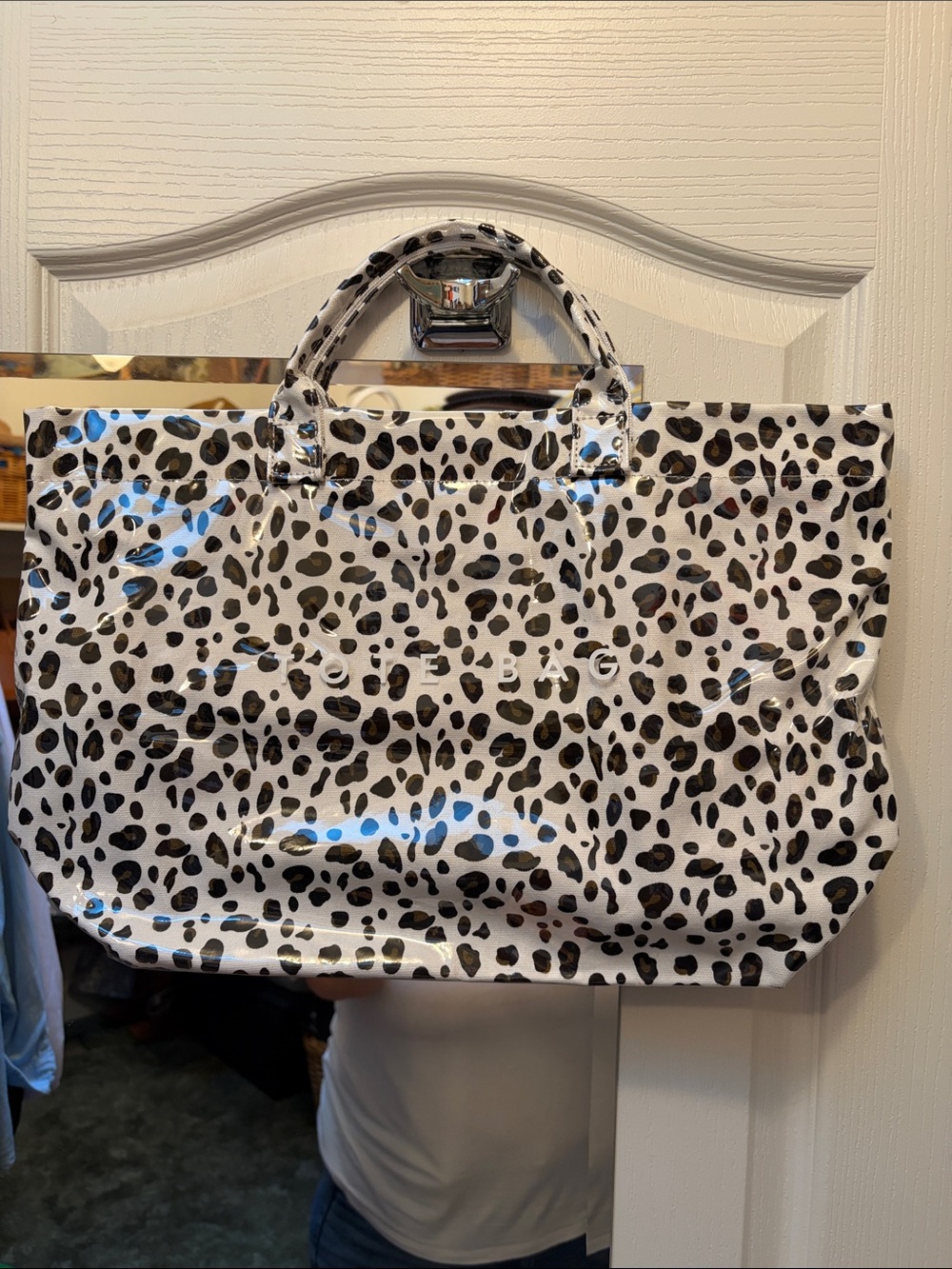 White and Black Leopard Print Tote Bag